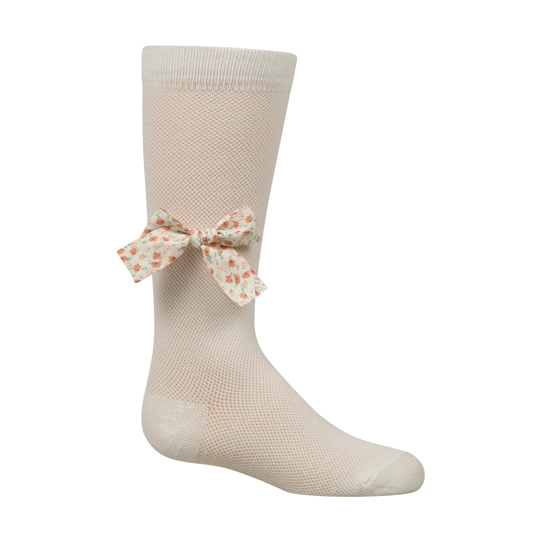 Fishnet With Floral Bow Knee