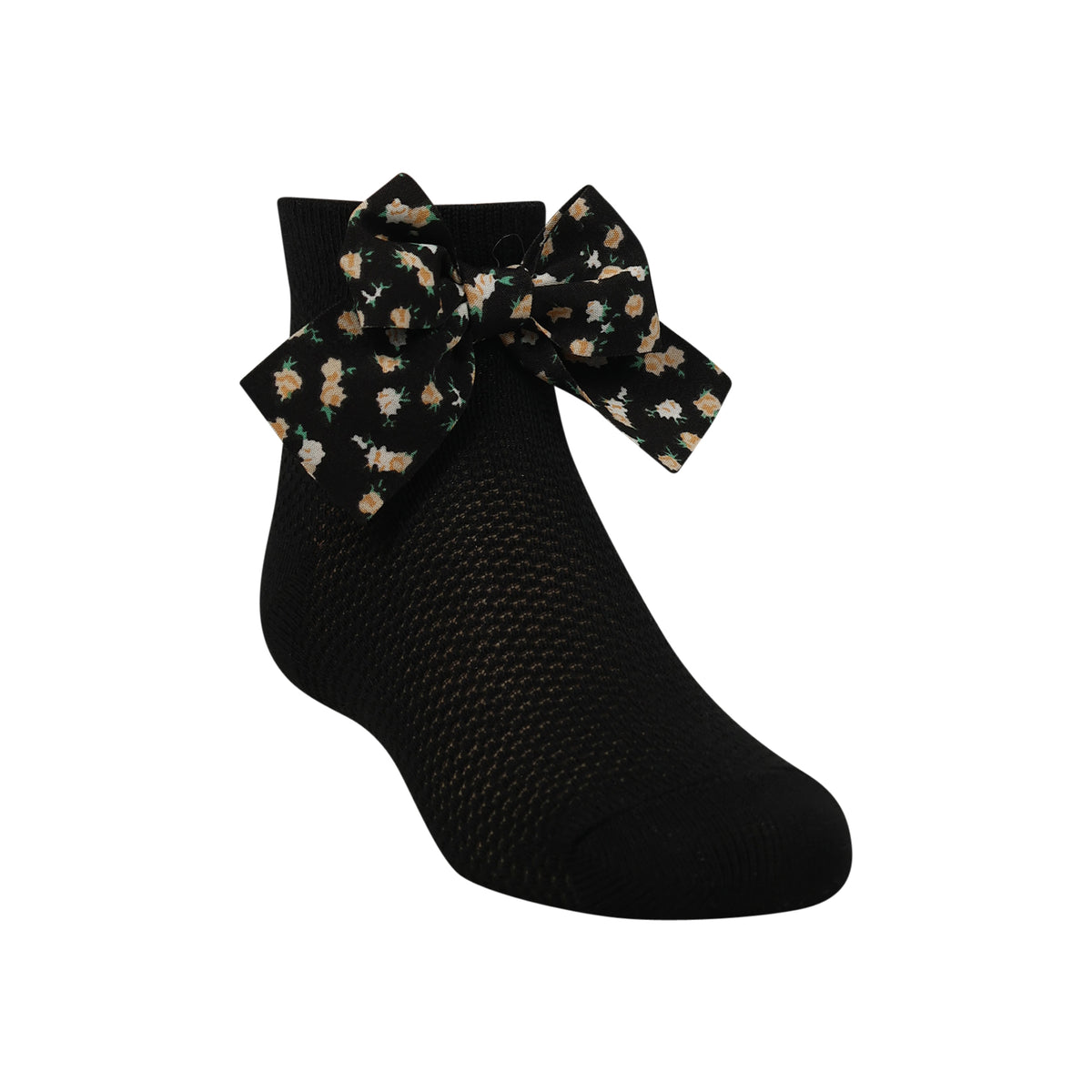 Fishnet With Floral Bow Ankle