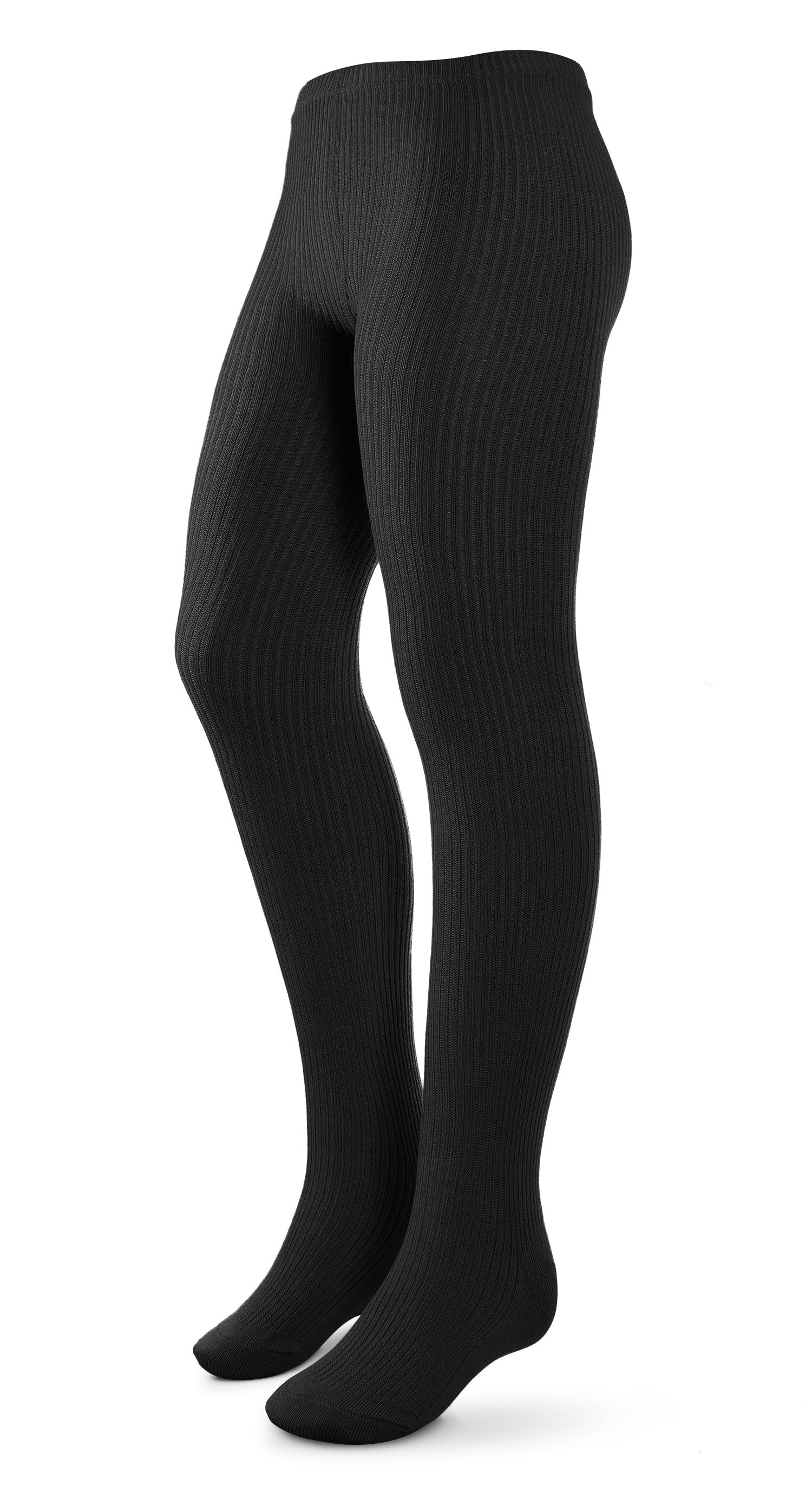 Cotton Thin Ribbed Tights Black