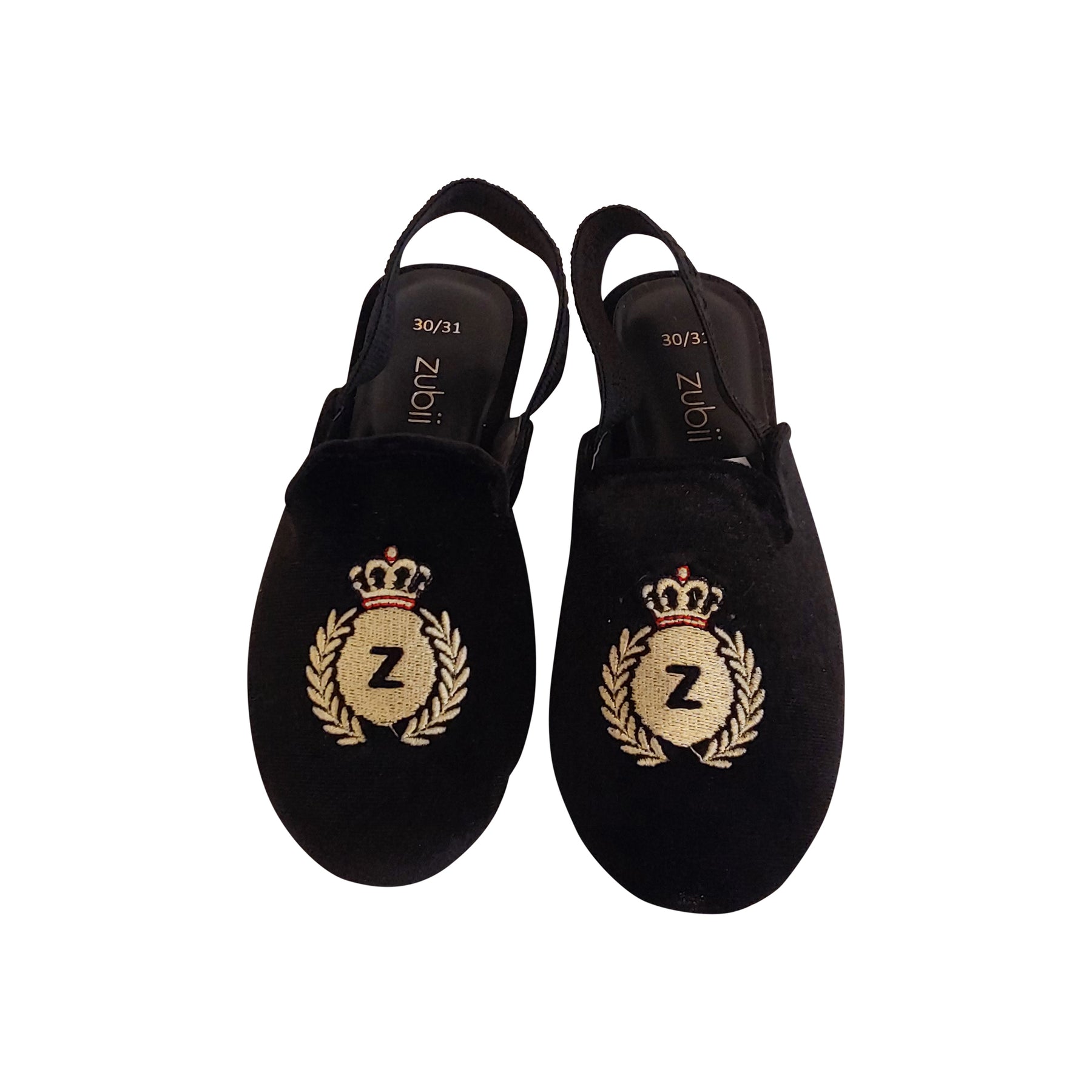 Velvet Emblem Sling Back Slippers