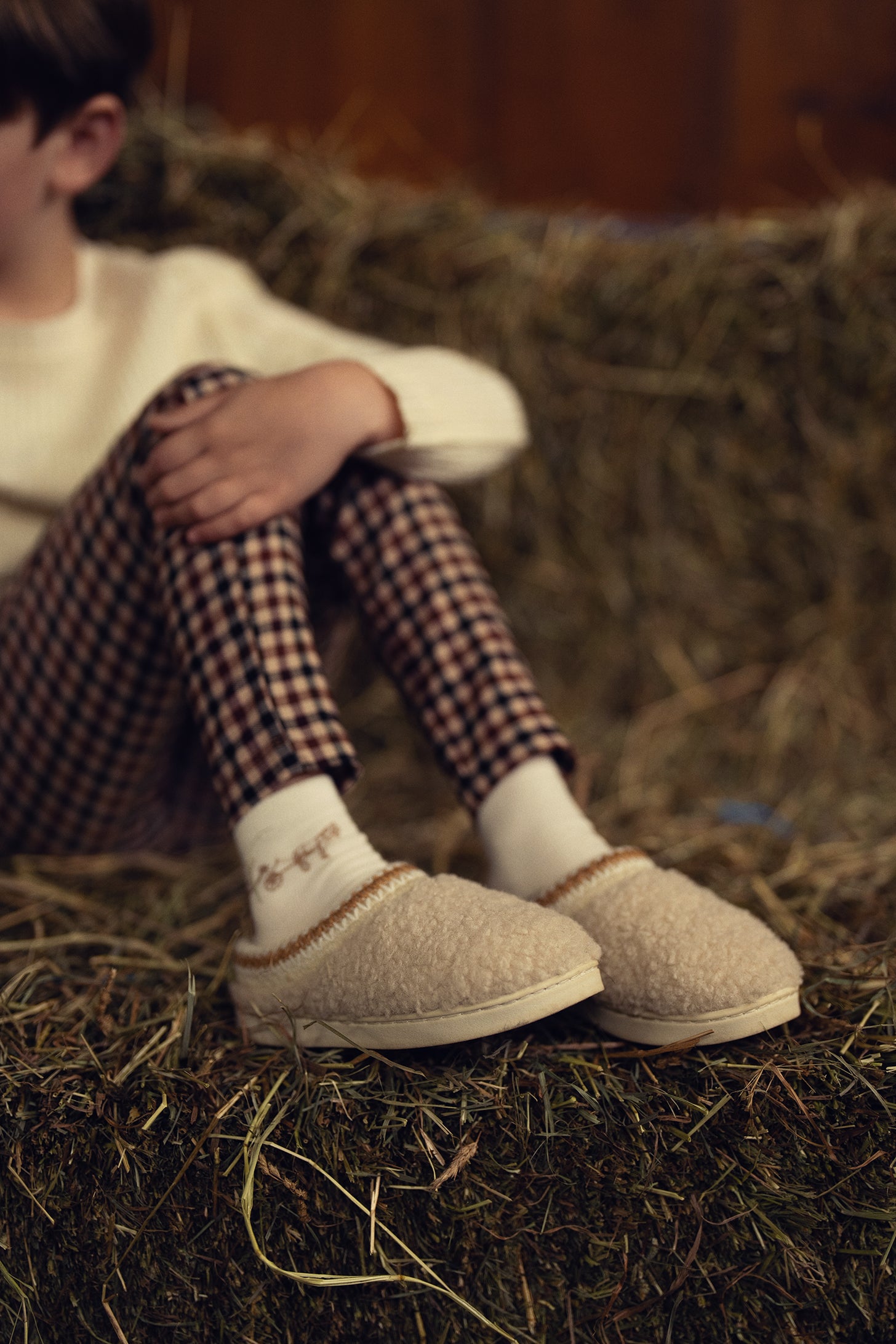 Shearling Embroidered Trim Slipper