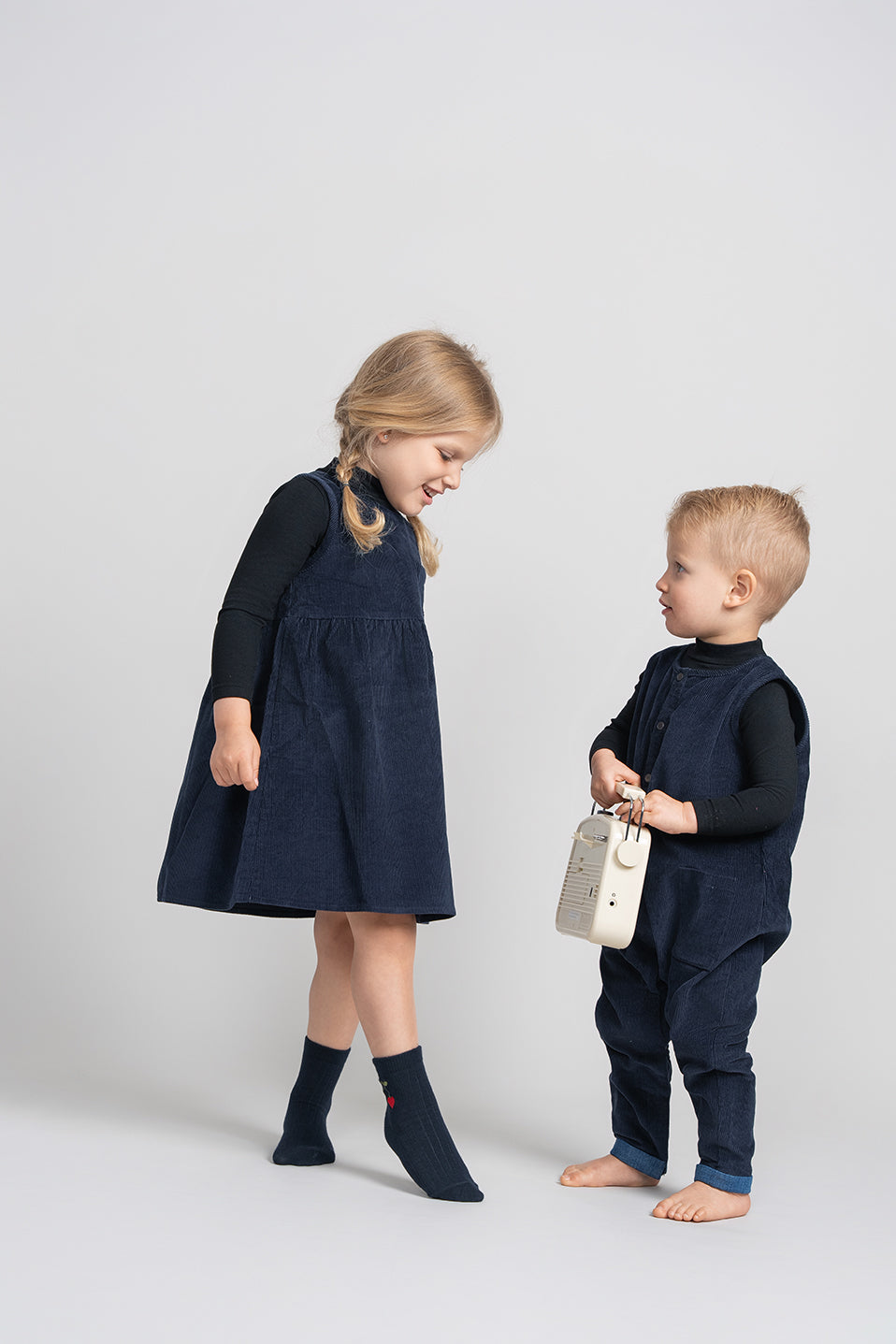 numu pleated swing dress NUMU Corduroy Jumper Dress Navy