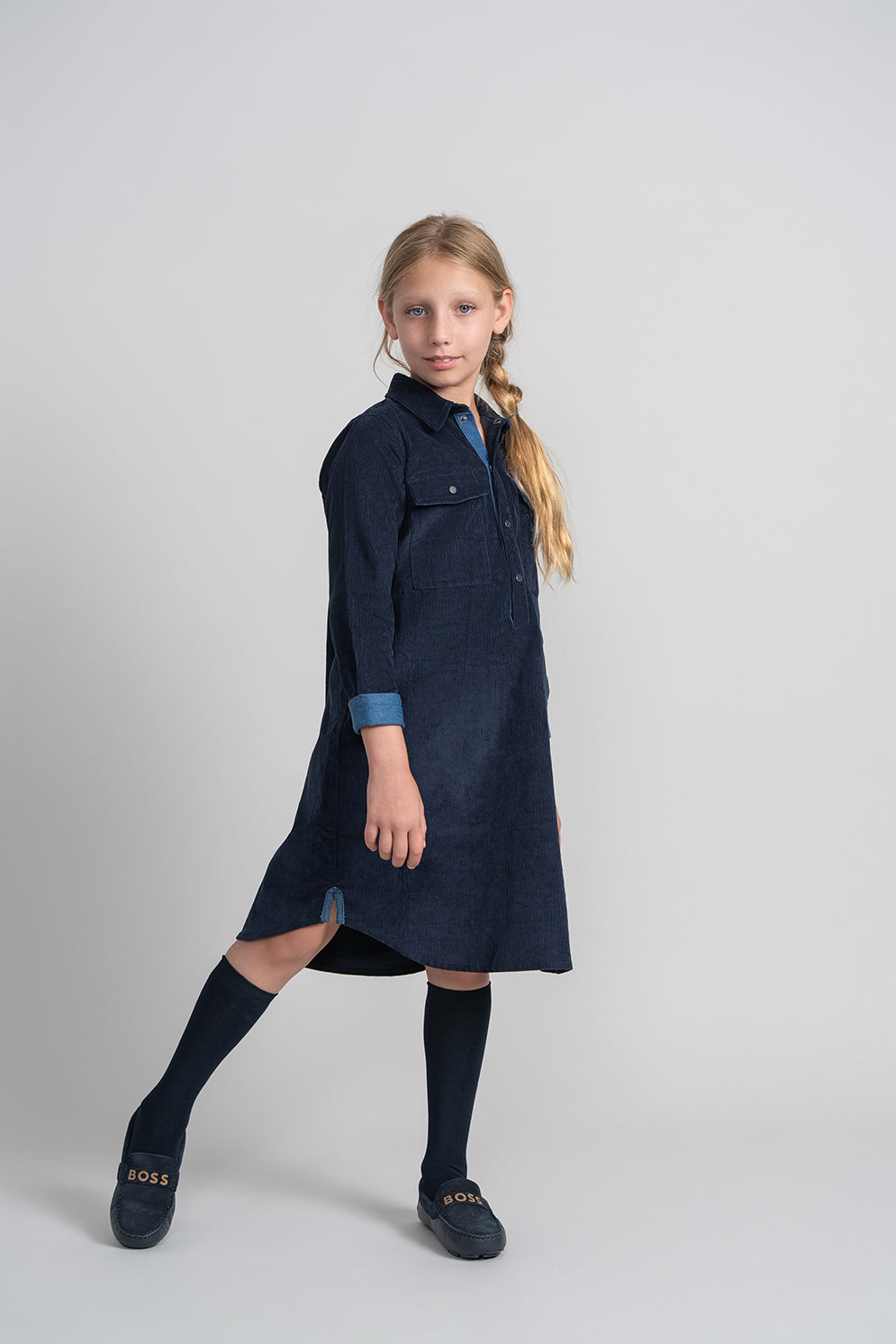 NUMU Corduroy Shirt Dress Navy