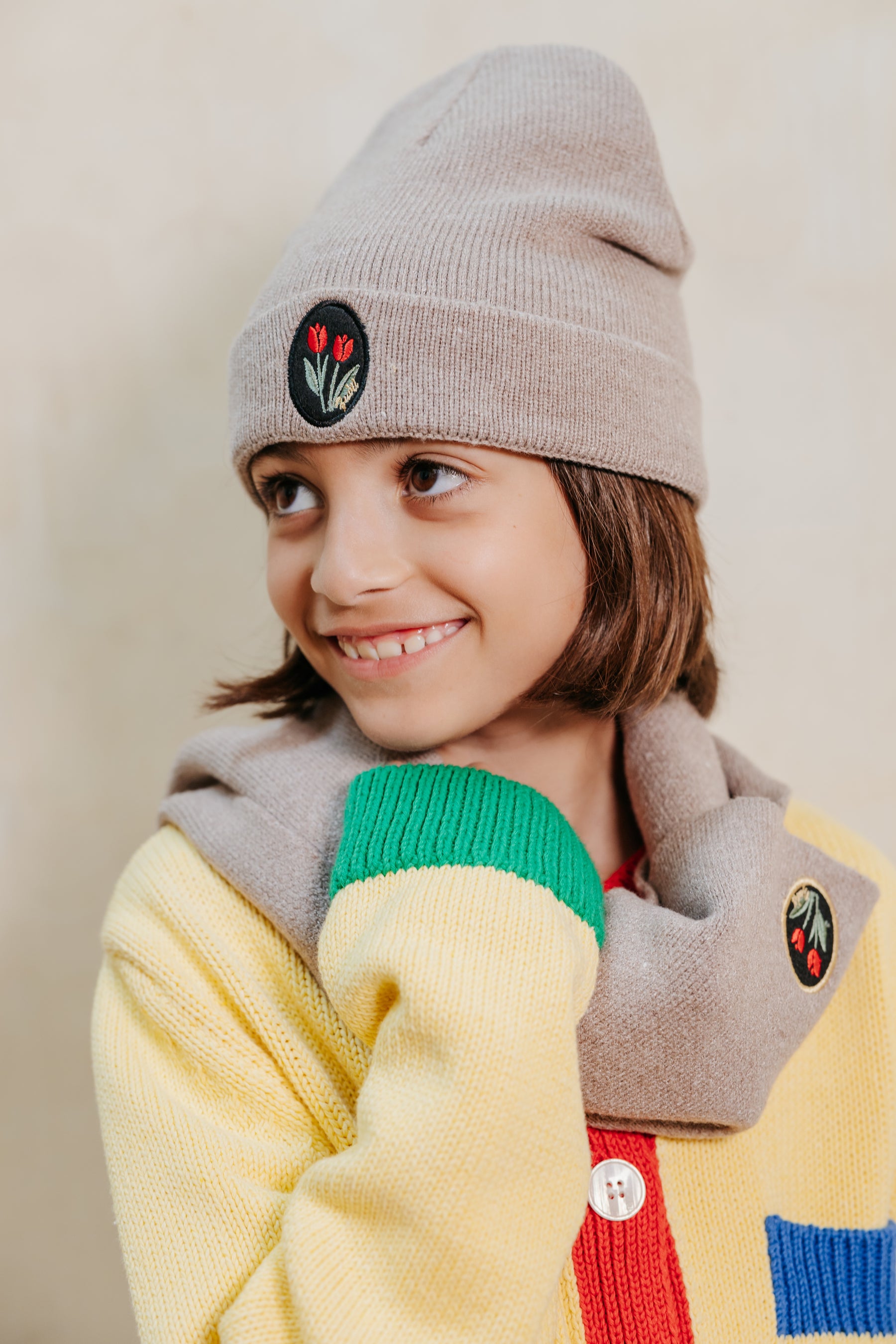 Floral Patch Beanie with Cuff