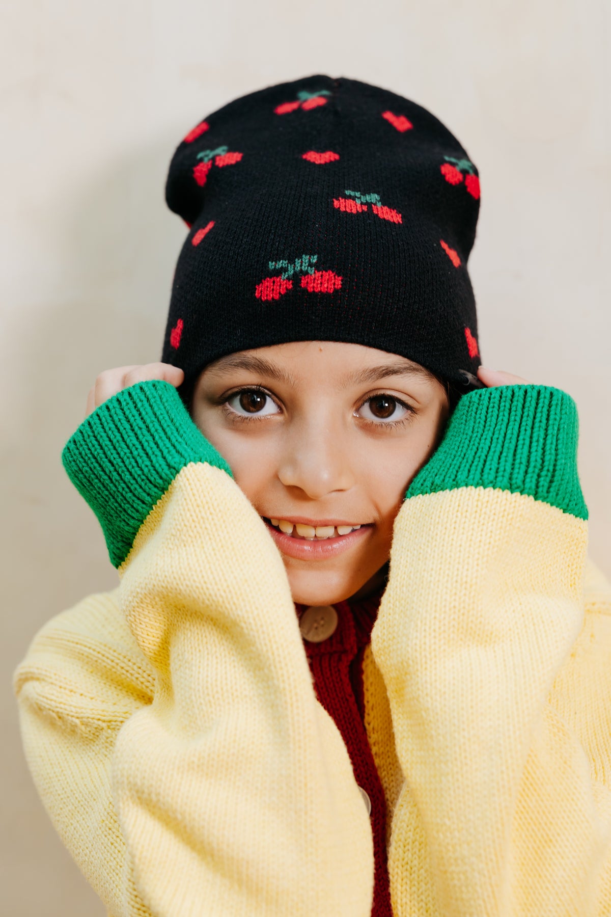 Cherry Heart Print Beanie