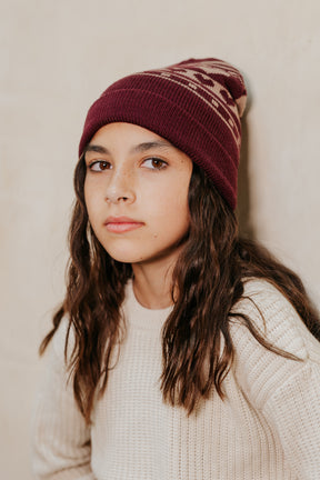 Vintage Heart Print Beanie with Cuff