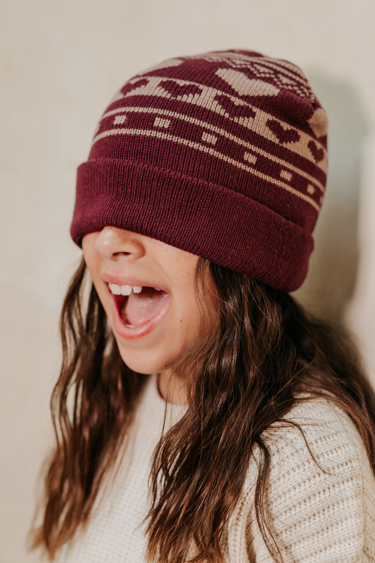 Vintage Heart Print Beanie with Cuff