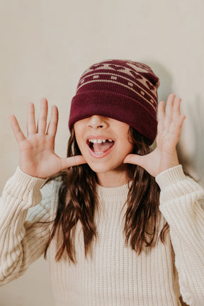 Vintage Heart Print Beanie with Cuff