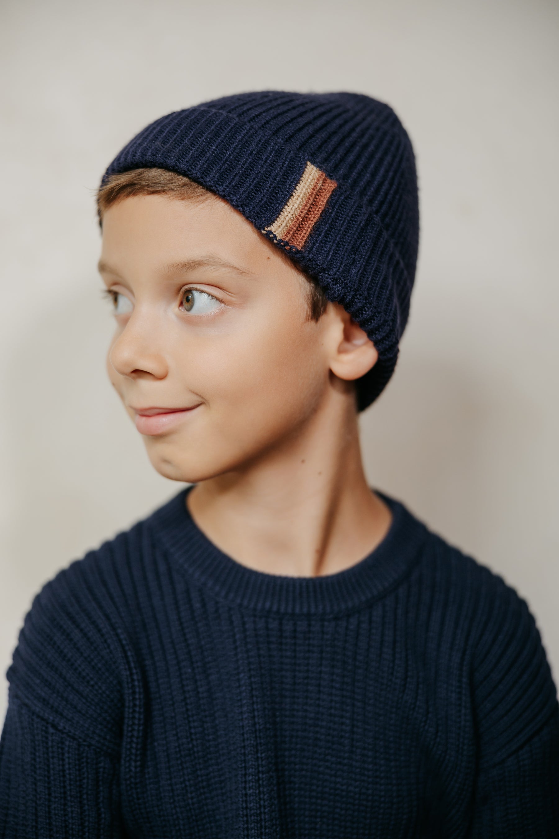 2 Tone Stripe Beanie with Cuff