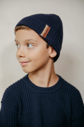2 Tone Stripe Beanie with Cuff