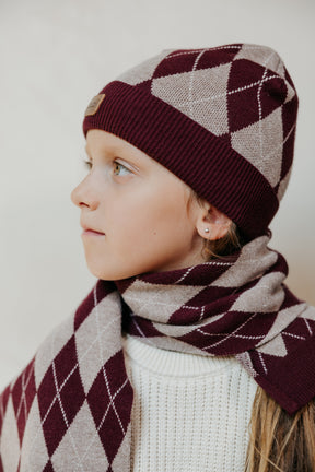 Argyle Knit Beanie with Cuff