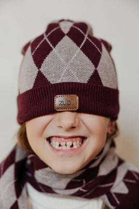 Argyle Knit Beanie with Cuff