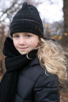 Chunky Ribbed Beanie with Cuff,Grey and Black Heather