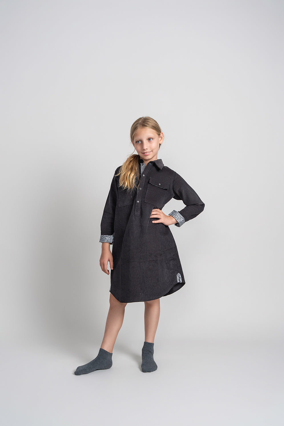 NUMU Corduroy Shirt Dress Charcoal