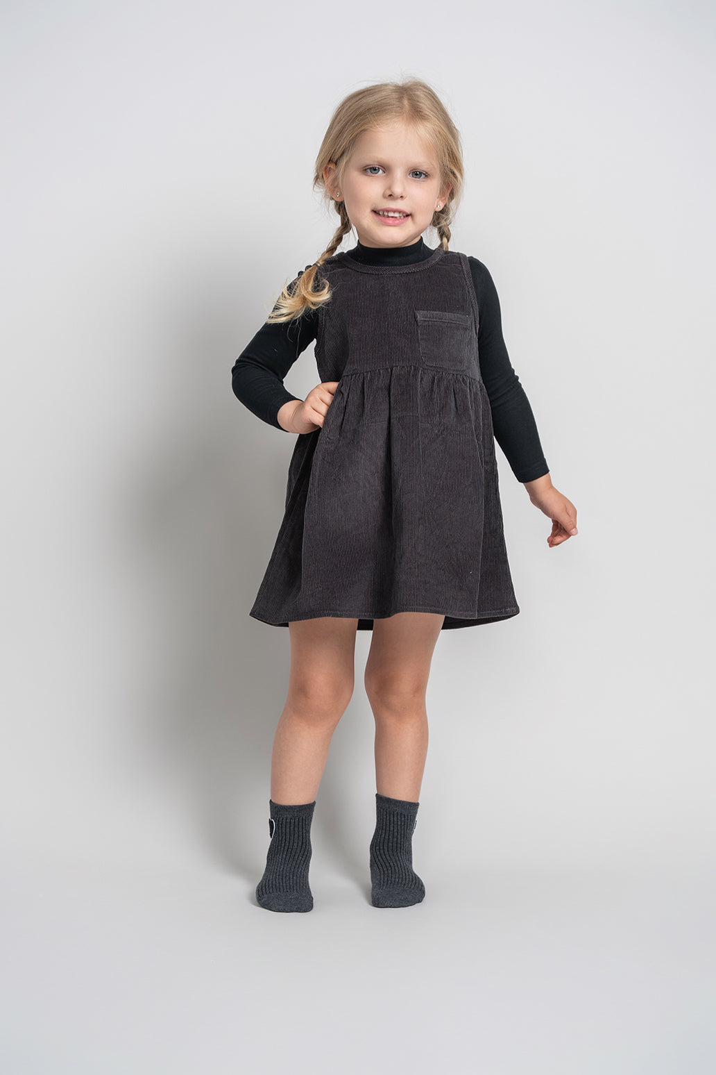 NUMU Corduroy Jumper Dress Charcoal