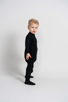 NUMU Knit Baby Romper with Pocket Detail Black