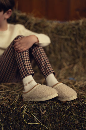 Shearling Embroidered Trim Slipper
