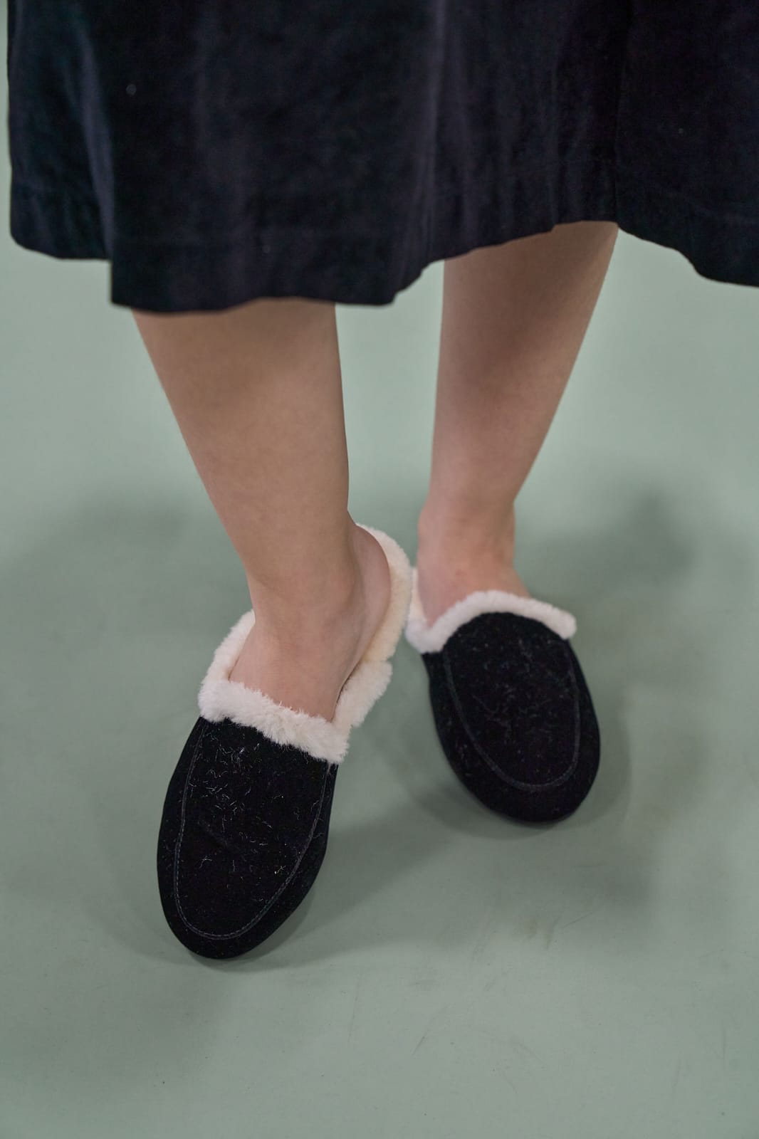 Fur Lined Velvet Slippers