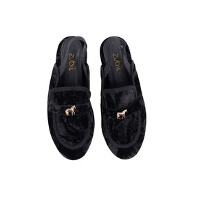 Crushed Velvet Slippers-Black