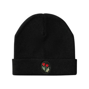 Floral Patch Beanie with Cuff