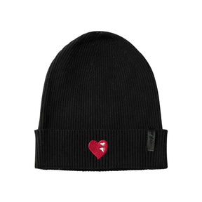 Embroidered Double Heart Beanie with Cuff