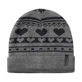 Vintage Heart Print Beanie with Cuff