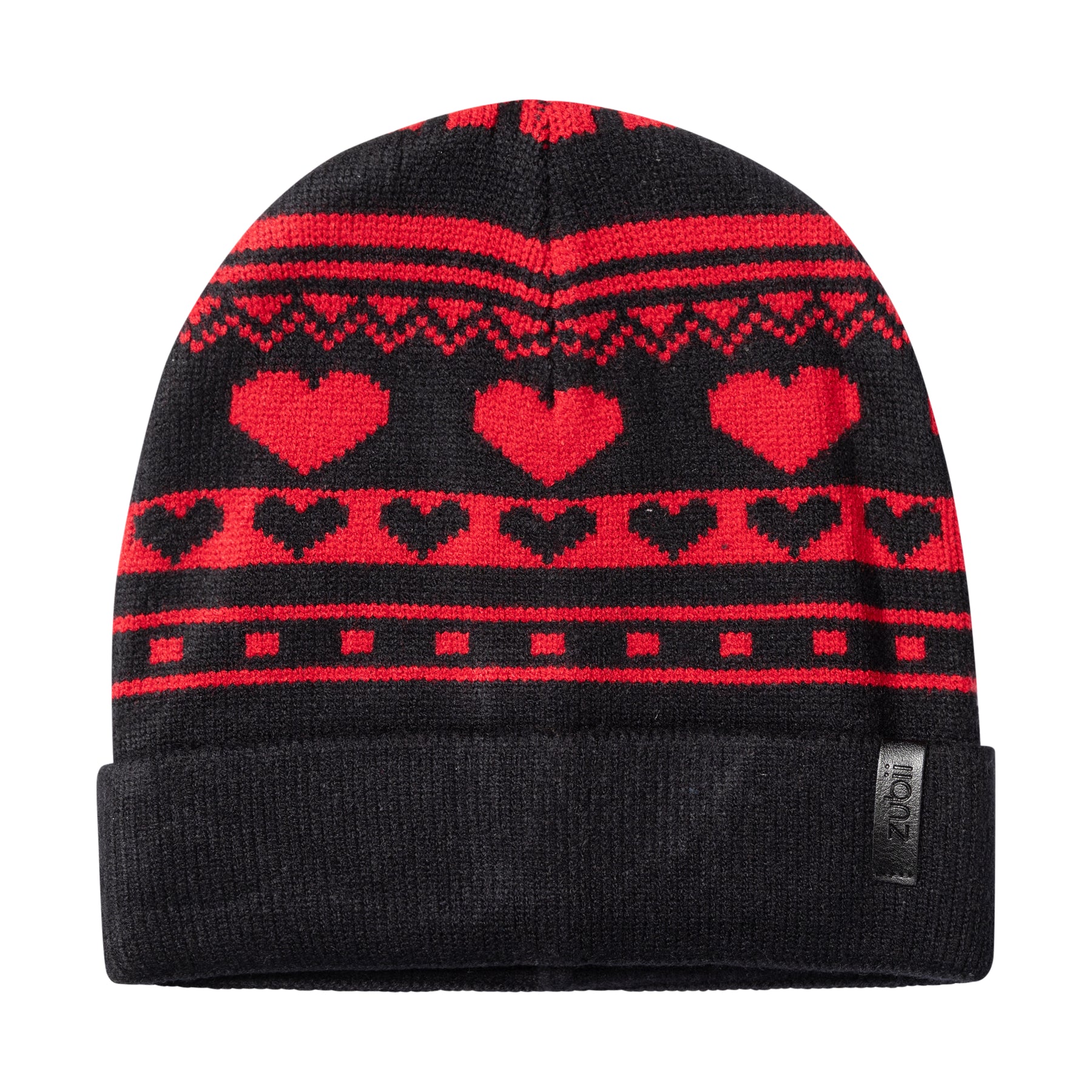 Vintage Heart Print Beanie with Cuff