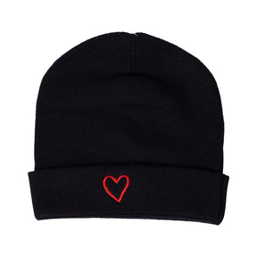 Embroidered Heart Beanie with Cuff